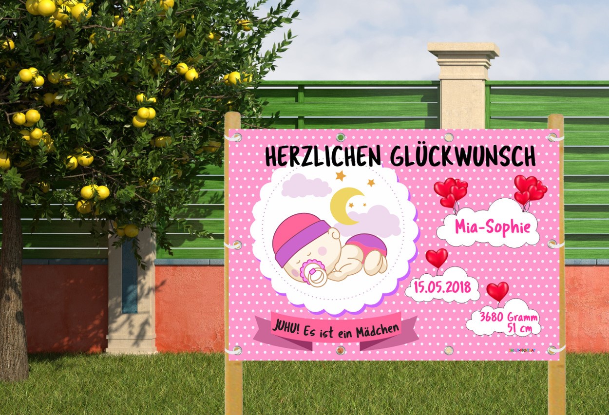 Personalisiertes Babyparty-Banner (2 Stück) – Groß, Ca. 60x183 Cm, Für 1. Geburtstag & Feiern