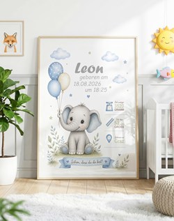 Geburtsposter Junge - Elefant