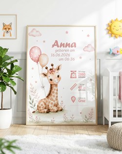 Geburtsposter Mädchen - Giraffe