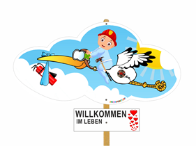 Baby Storch Feuerwehr Junge blau