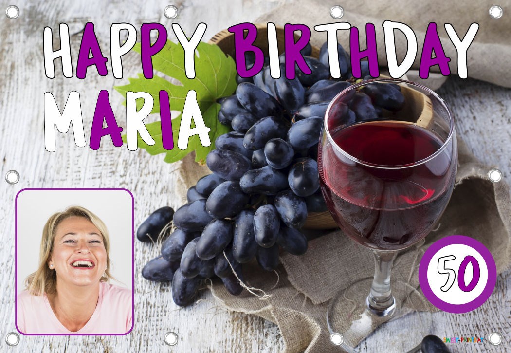 Banner mit Foto und Name zum Geburtstag - Trauben, Wein