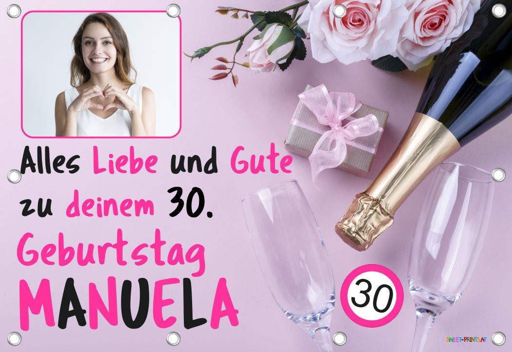 Banner mit Foto und Name zum Geburtstag - Sekt
