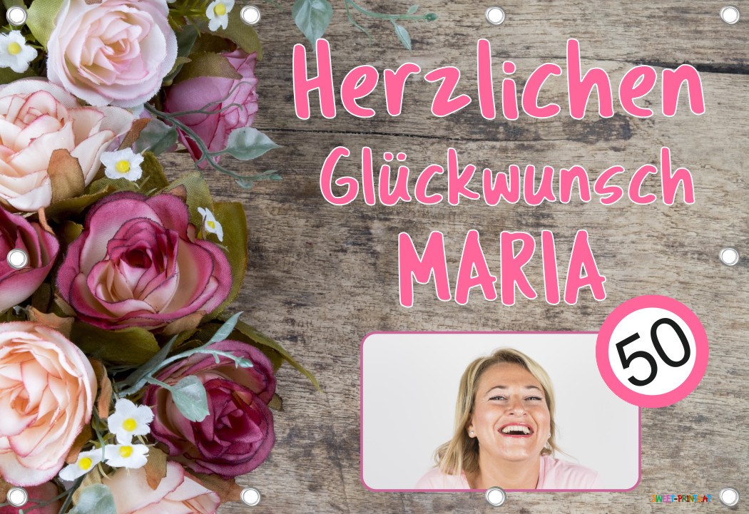 Banner mit Foto und Name zum Geburtstag - Blumen