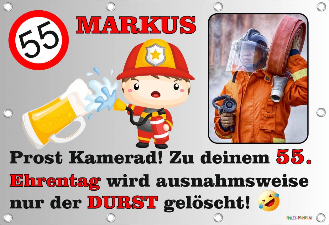 Banner zum Geburtstag mit Foto und Name - Feuerwehr