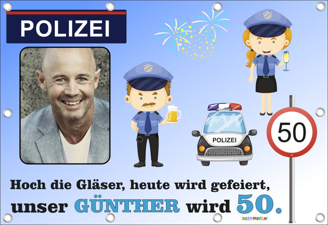Geburtstagsbanner mit Foto und Name - Polizei