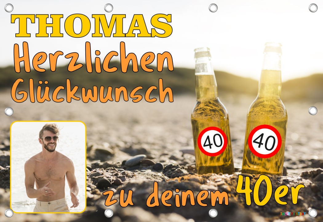 Geburtstagsbanner mit Foto und Name - Strand, Bier