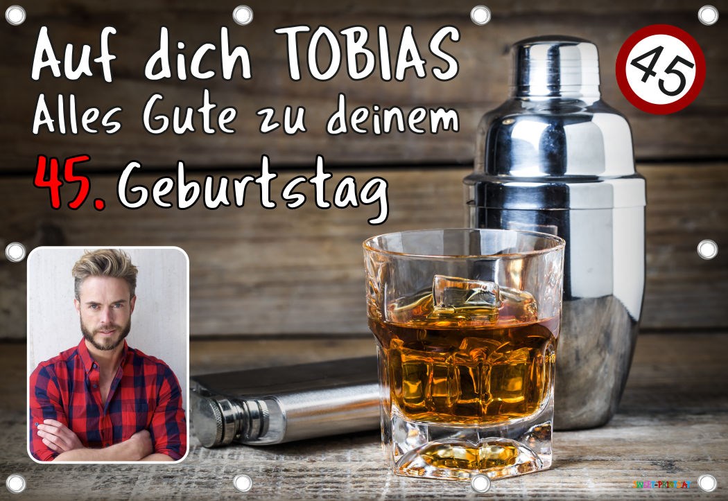 Banner zum runden Geburtstag mit Foto - Whisky in Glas