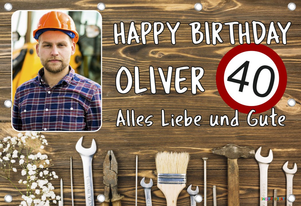 Banner zum runden Geburtstag mit Foto - Handwerker Werkzeug