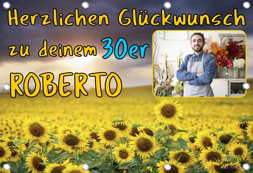 Banner zum runden Geburtstag mit Foto - Sonnenblumenfeld