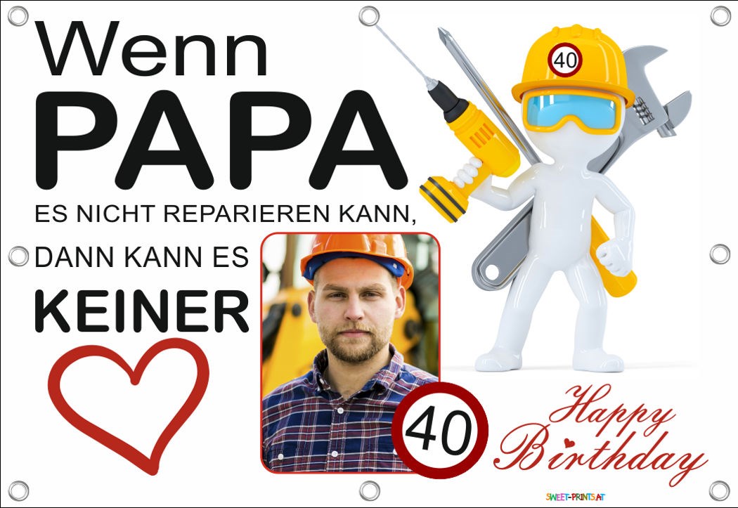 Banner zum runden Geburtstag mit Foto - Papa reparieren