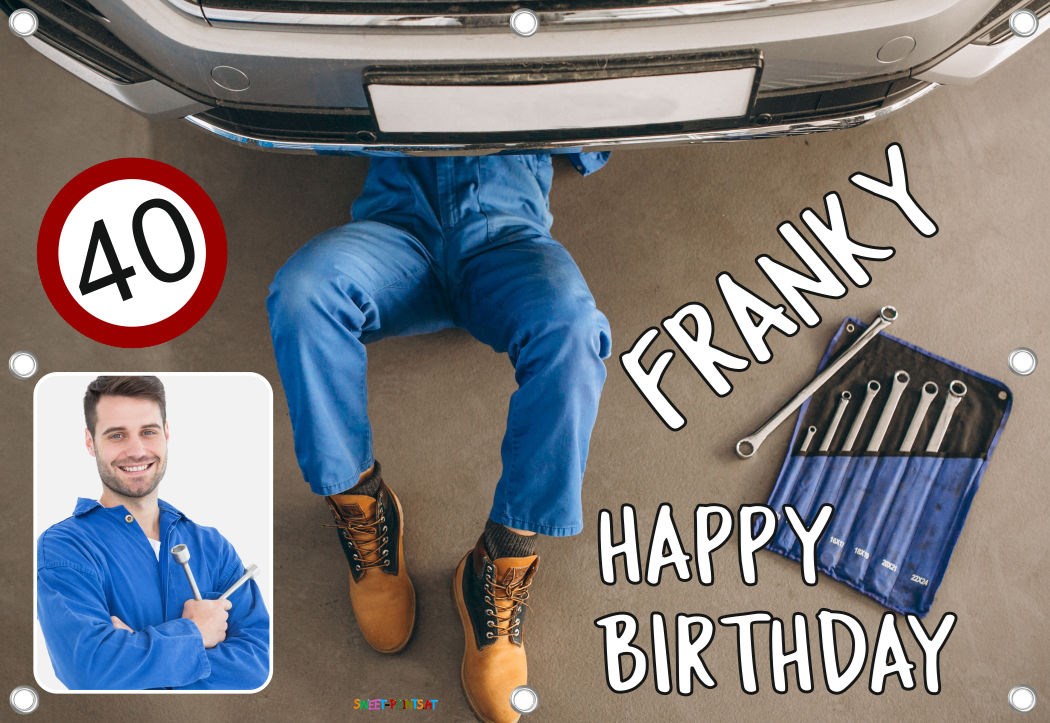 Banner zum runden Geburtstag mit Foto - Mechaniker Werkzeug