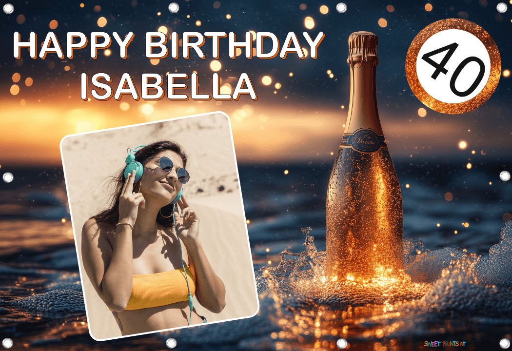 Banner Geburtstag mit Foto - Strand, Sekt für Frauen