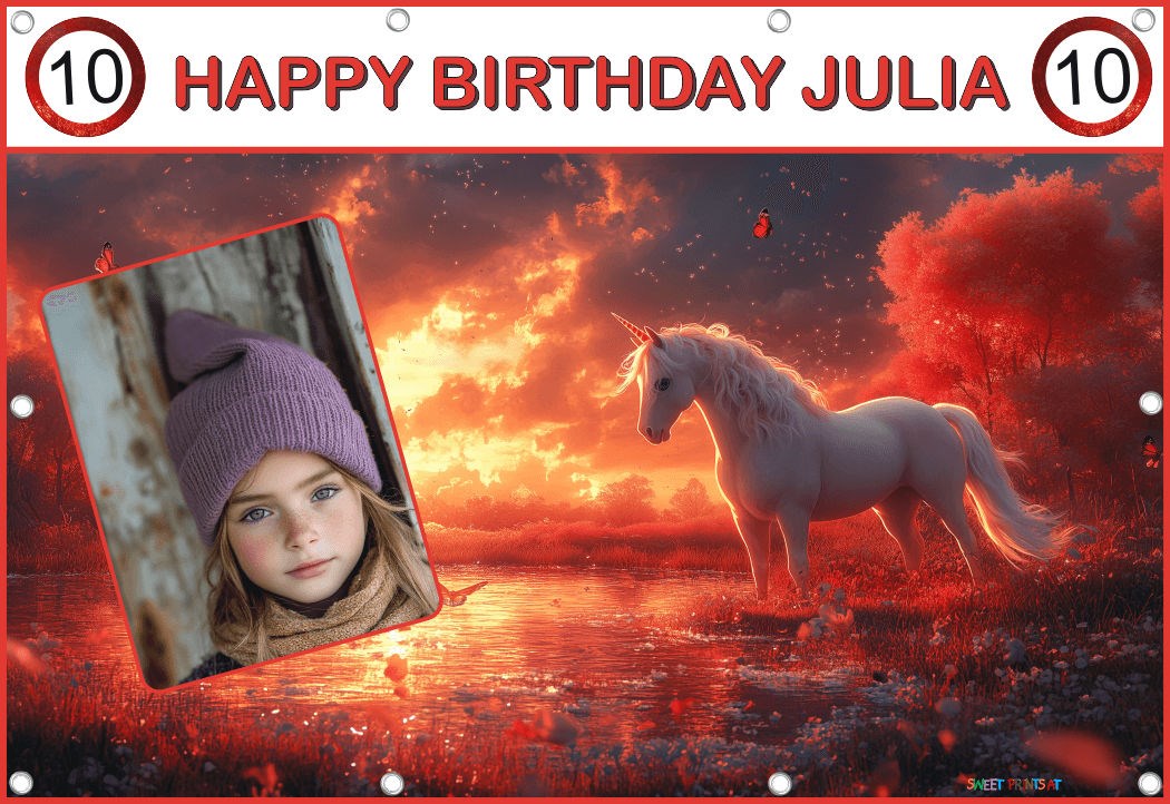 Banner Geburtstag mit Foto - Mädchen Einhorn