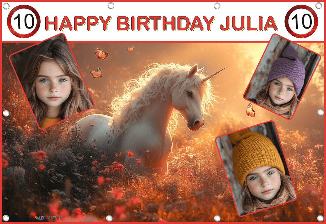 Banner Geburtstag mit Foto - Mädchen Einhorn