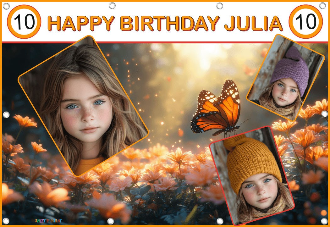 Banner Geburtstag mit Foto - Mädchen Schmetterling