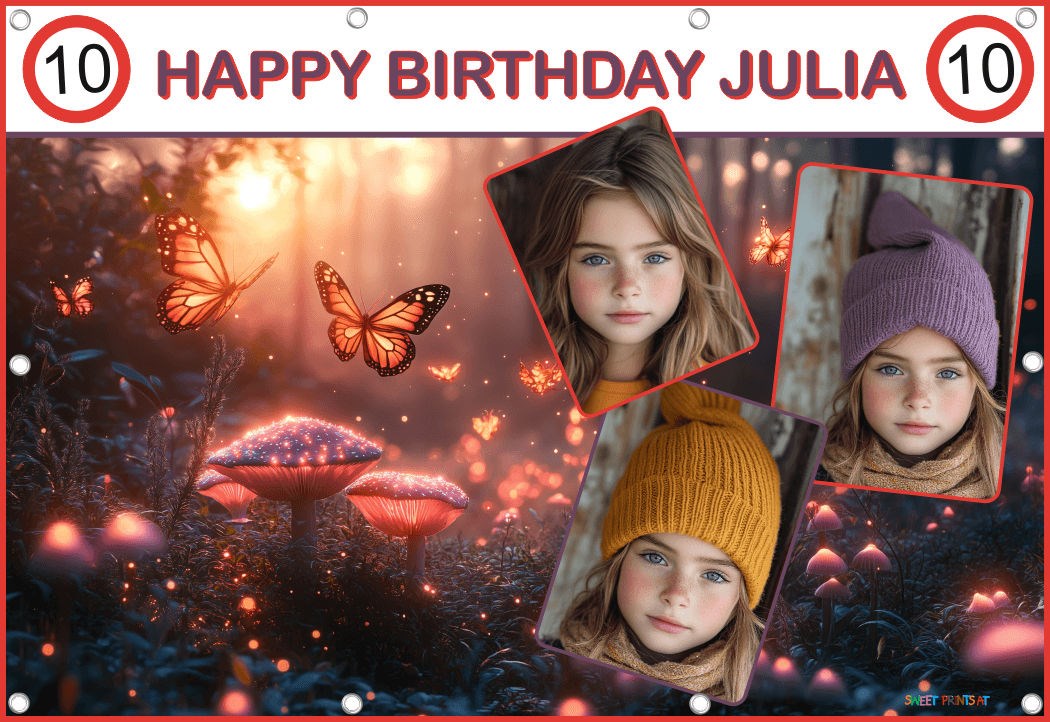 Banner Geburtstag mit Foto - Mädchen Schmetterling