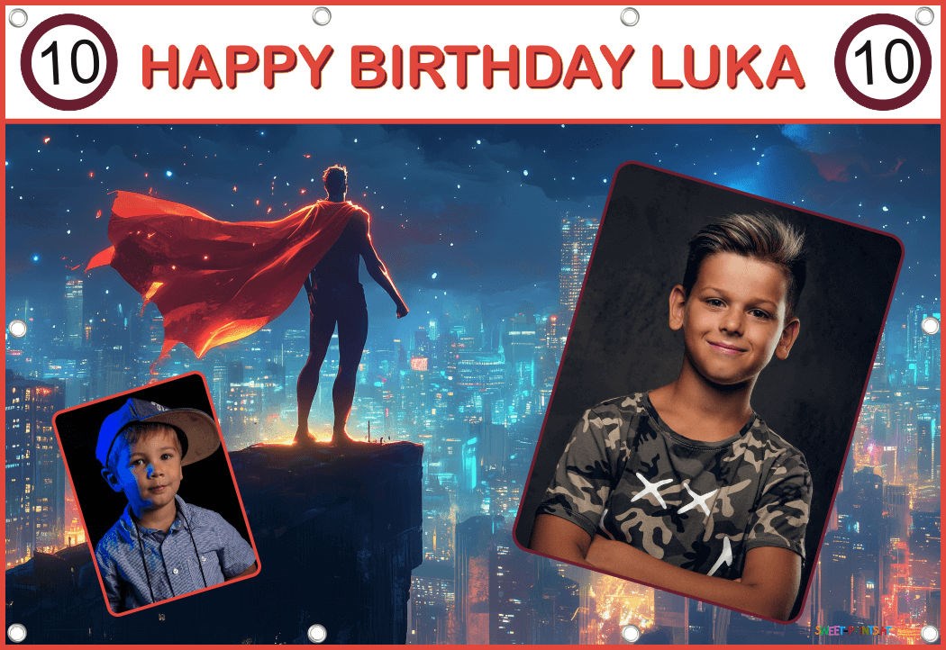 Banner Geburtstag mit Foto - Superheld Junge