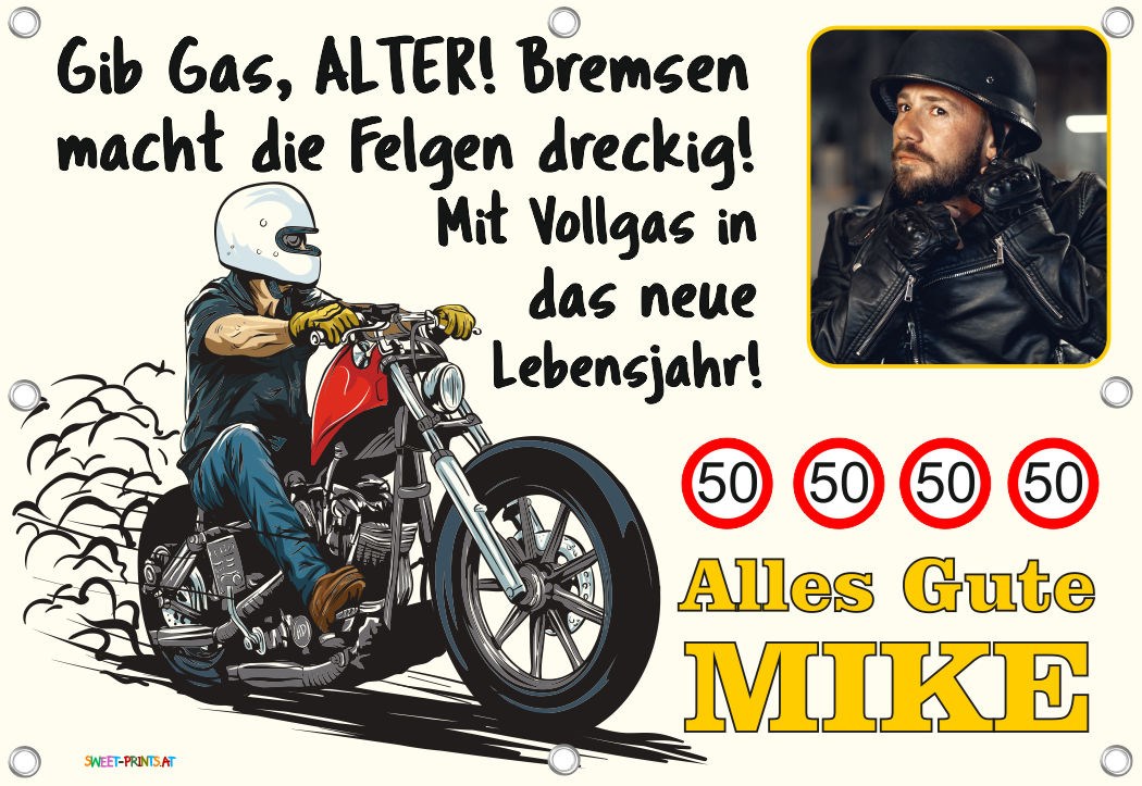 Banner Geburtstag mit Foto - Motorrad / Chopper / Bike