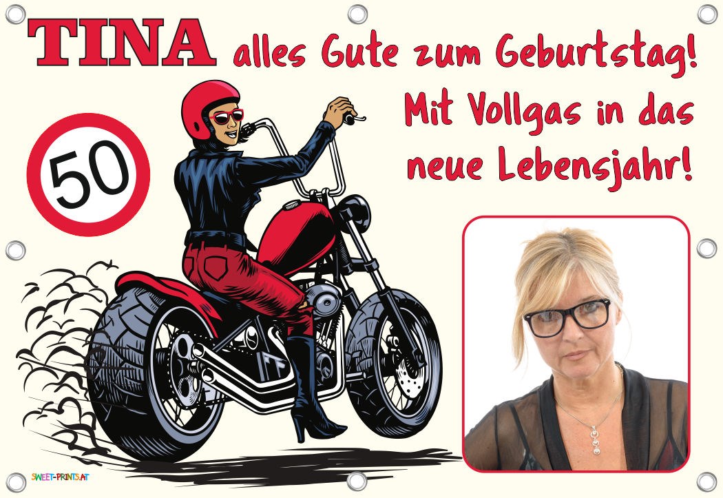 Banner Geburtstag mit Foto - Motorrad / Bike / Chopper für Frauen