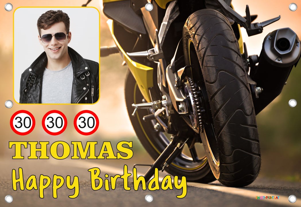 Banner Geburtstag mit Foto - Motorrad / Rennmaschine