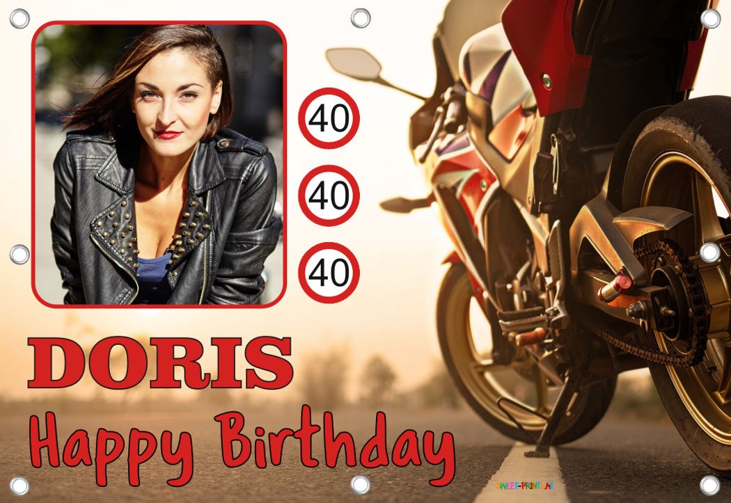 Banner Geburtstag mit Foto - Motorrad / Rennmaschine für Frauen