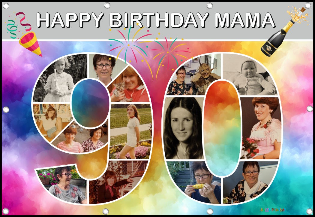 Banner zum Geburtstag - Zahl 90 mit Fotos - Fotocollage