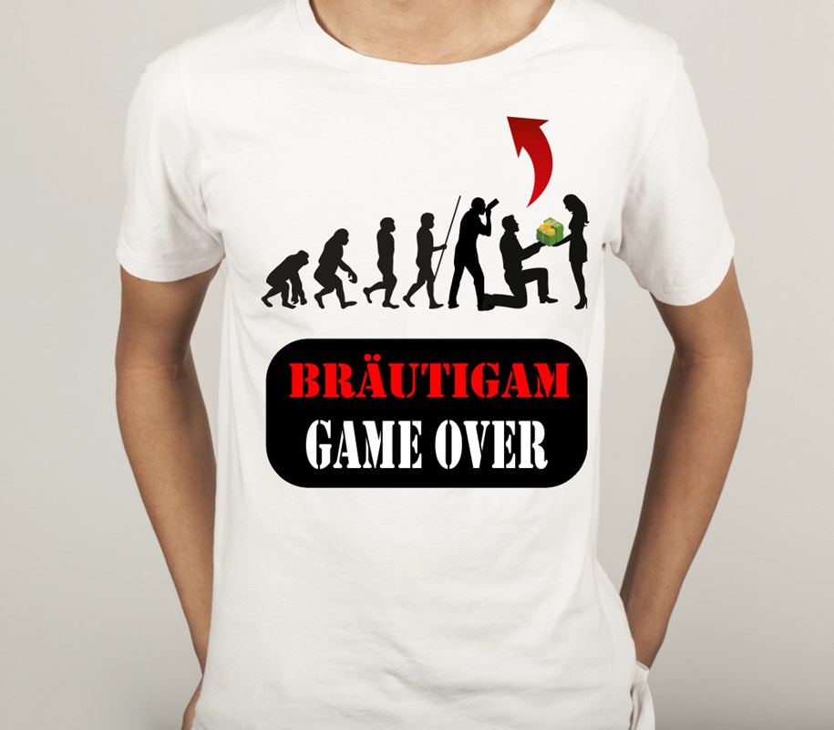 T-Shirt Polterabend für Bräutigam: Evolution des Mannes - Game Over