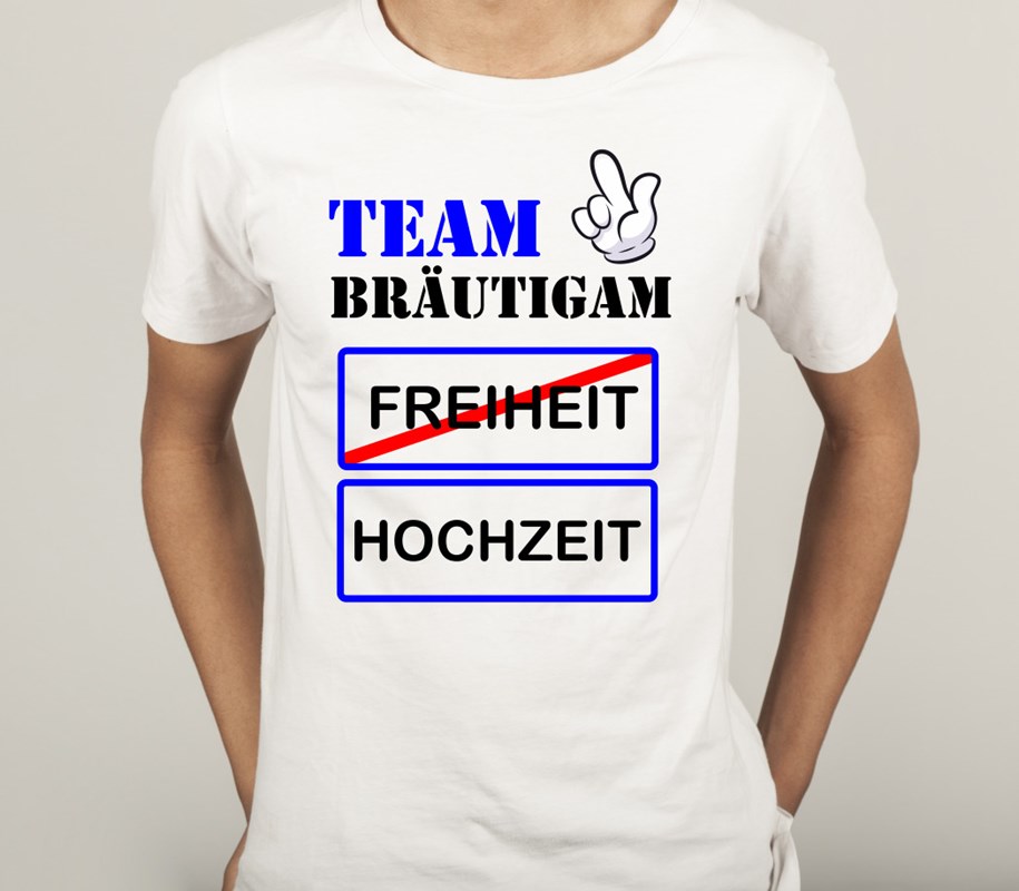 Polter T-Shirt fürs TEAM: Ortstafel Freiheit durchgestrichen und Hochzeit