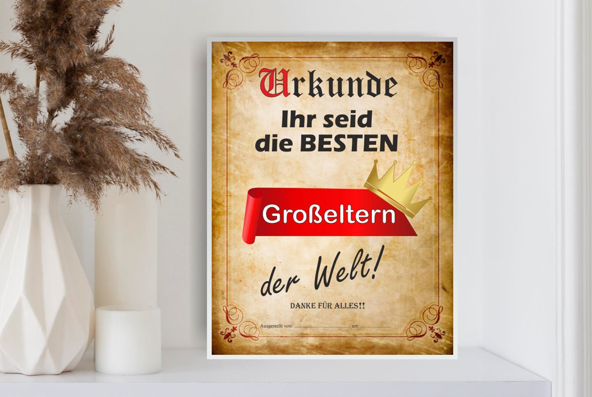 Urkunden-Schild: Ihr seid die besten Großeltern der Welt