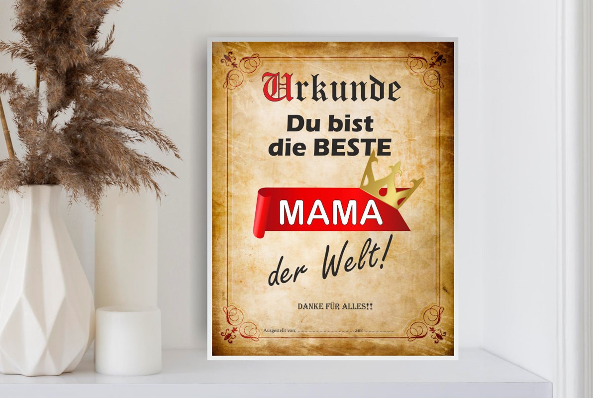 Urkunden-Schild: Du bist die beste Mama der Welt