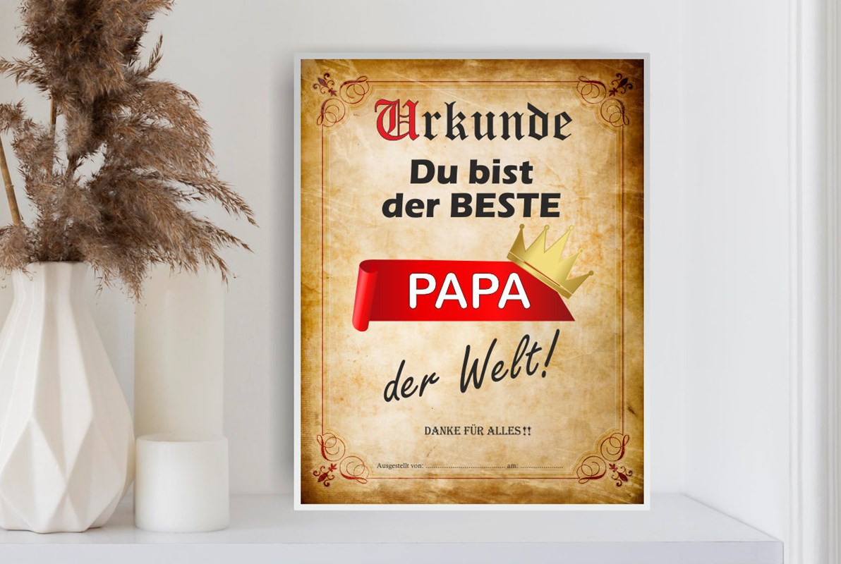 Urkunden-Schild: Du bist der beste Papa der Welt