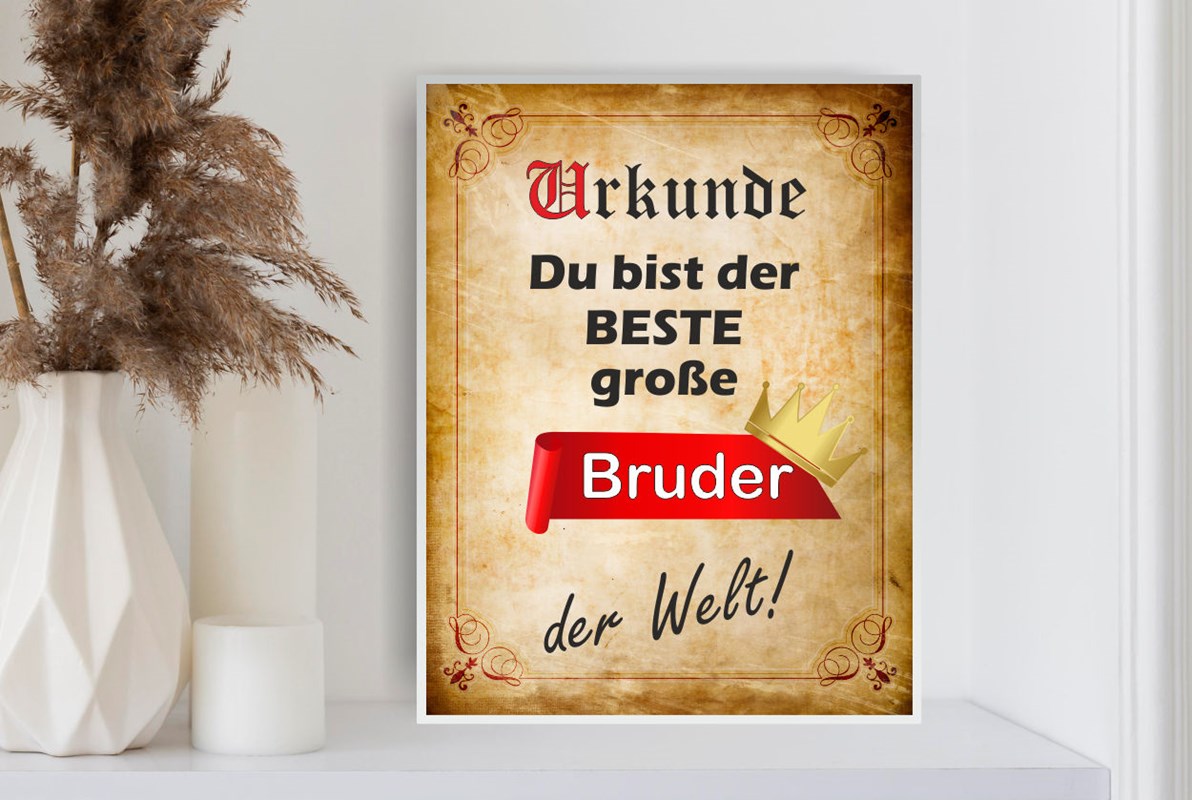 Urkunden-Schild: Du bist der beste große Bruder der Welt