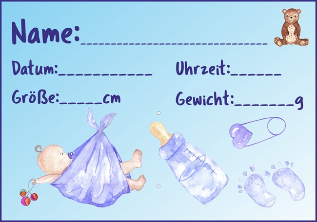 Beschriftungstafel Geburt Baby Junge blau