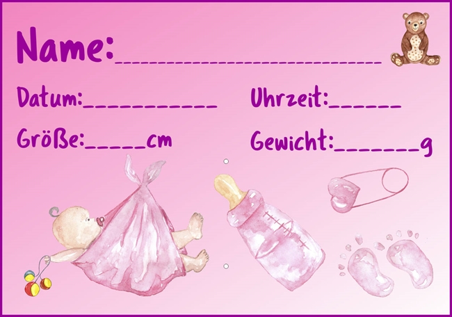 Beschriftungstafel Geburt Baby Mädchen rosa