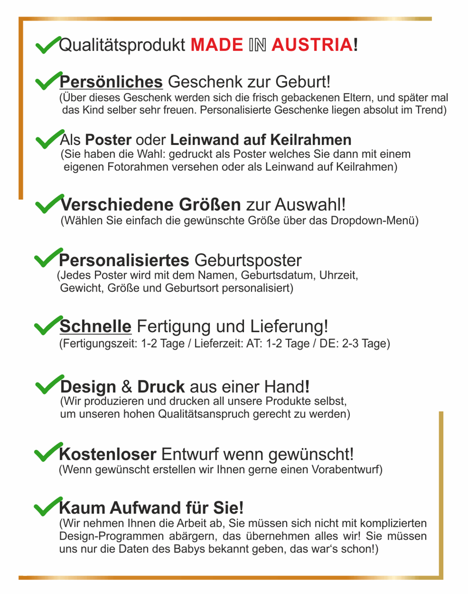 Infos zu unseren Geburtspostern / Geburtsbildern: