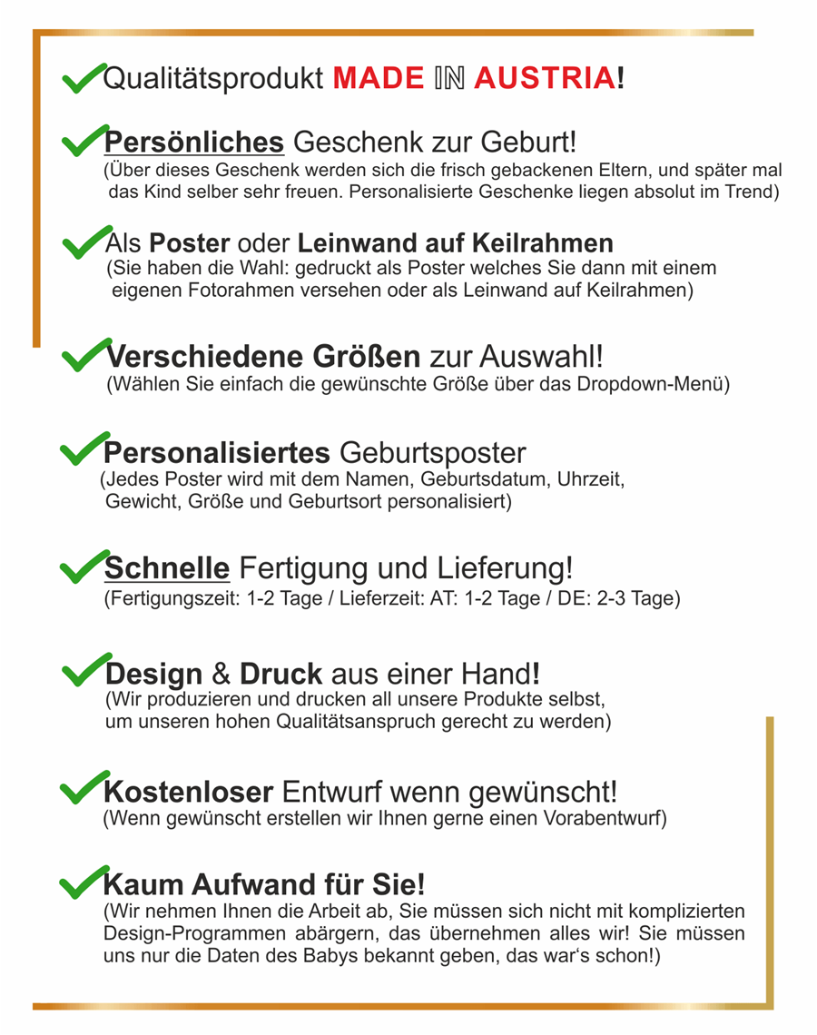 Infos zu unseren Geburtspostern / Geburtsbildern: