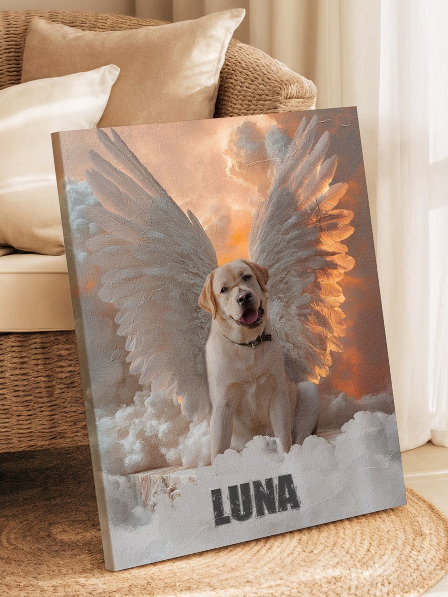 Hund mit Engelsflügel