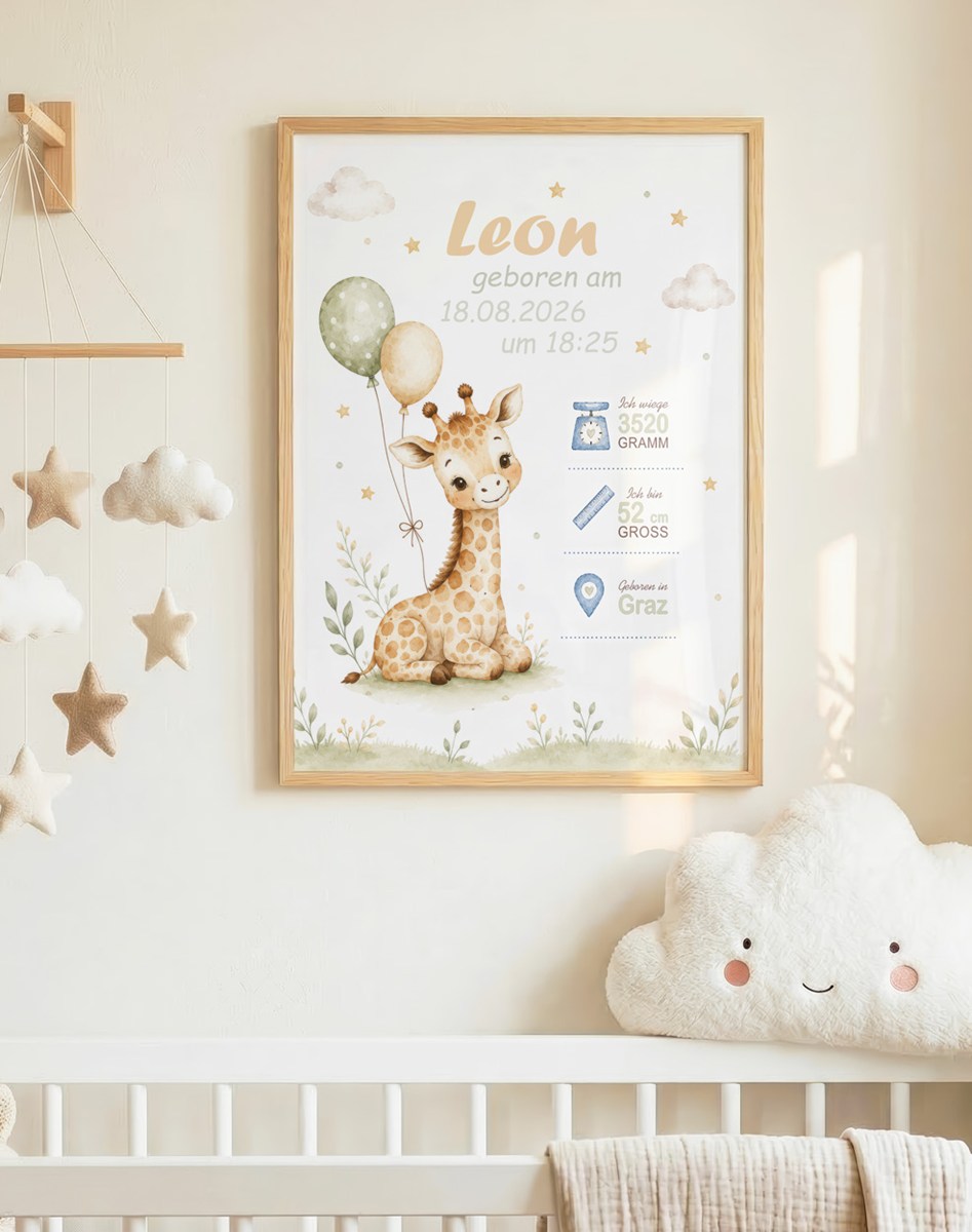 Geburtsposter Junge - Giraffe