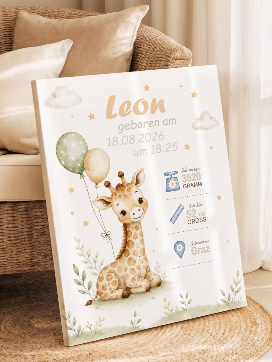 Geburtsbild Junge - Giraffe- auf Keilrahmen
