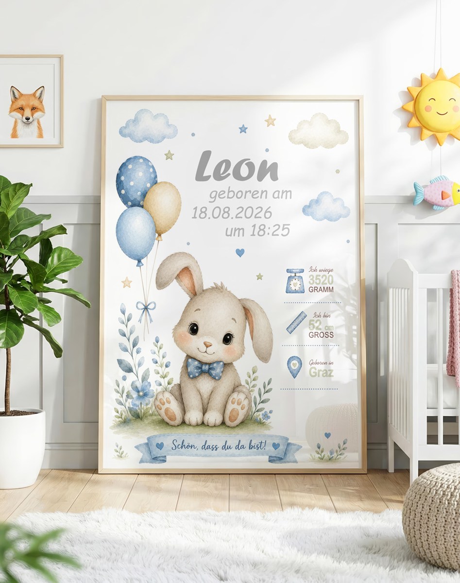 Geburtsposter Junge - Hase