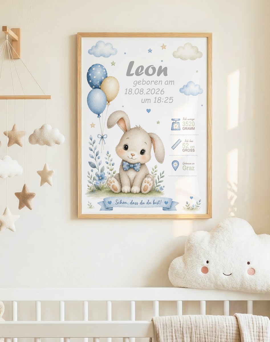 Geburtsposter Junge - Hase