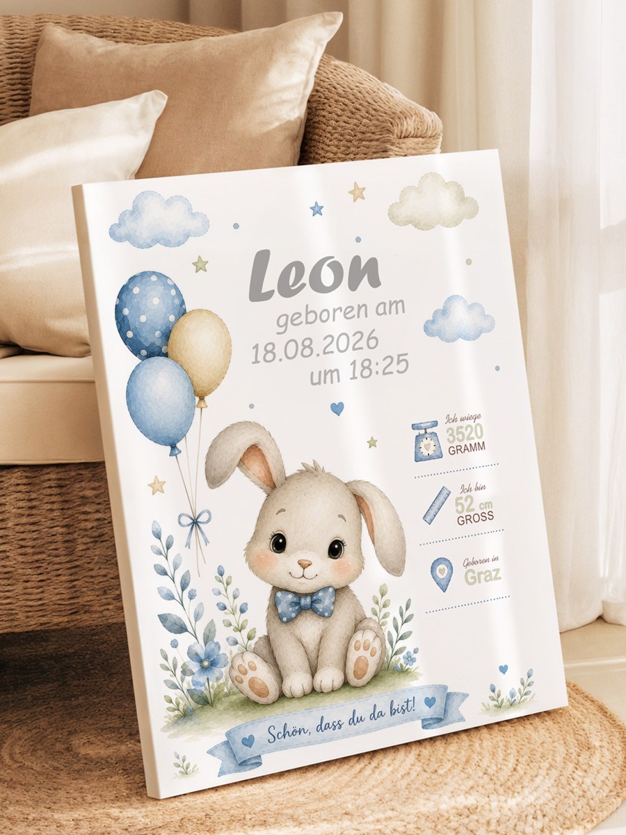 Geburtsbild Junge - Hase - auf Keilrahmen