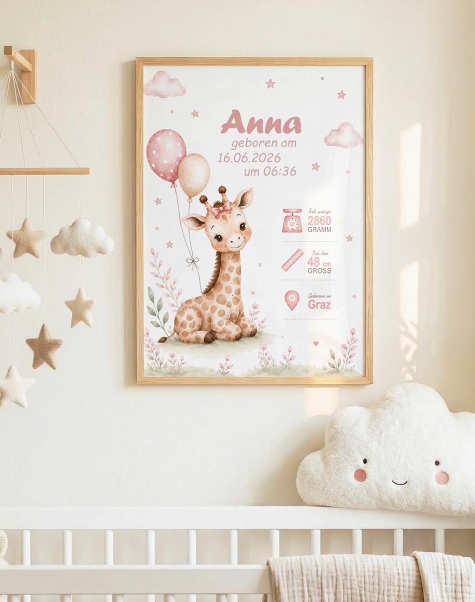 Geburtsposter Mädchen - Giraffe