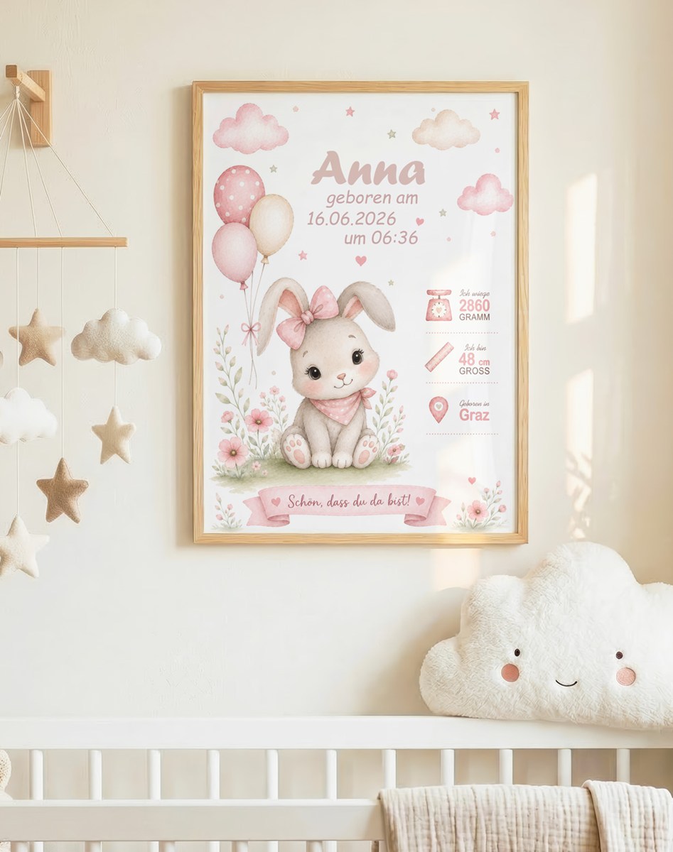 Geburtsposter Mädchen - Hase