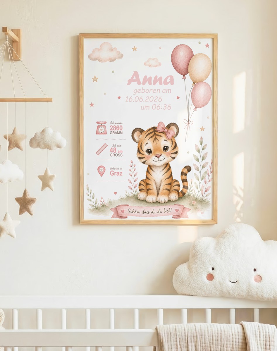 Geburtsposter Mädchen - Tiger