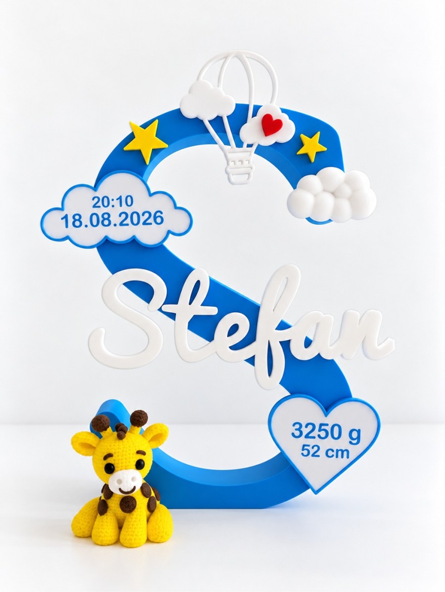 Beispiel mit Giraffe: Personalisierter Namensaufsteller für Jungs
